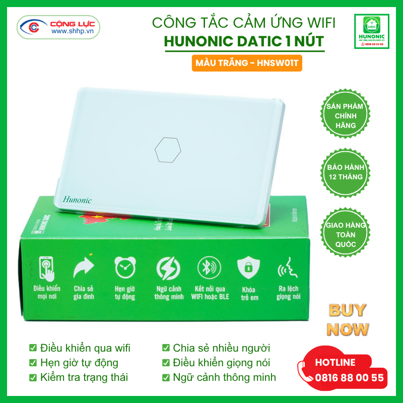 Công tắc cảm ứng Datic 1 nút màu trắng