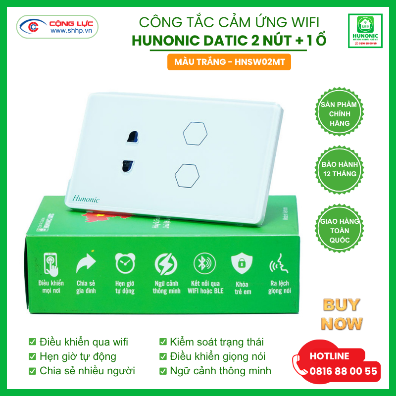 Công tắc Hunonic datic 2 nút kèm ổ cắm
