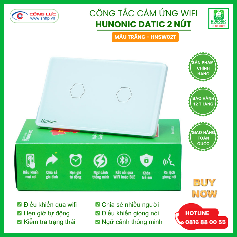Công tắc cảm ứng Datic 2 nút màu trắng