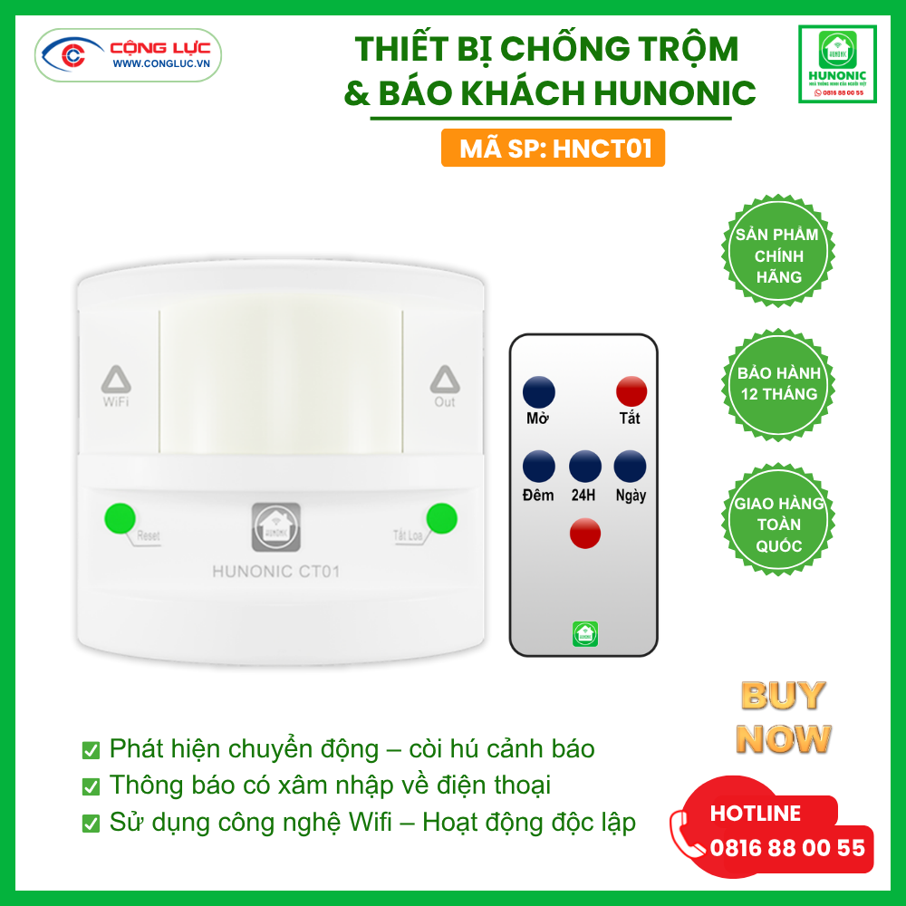 Thiết Bị Chống Trộm Và Báo Khách Wifi Hunonic CT01