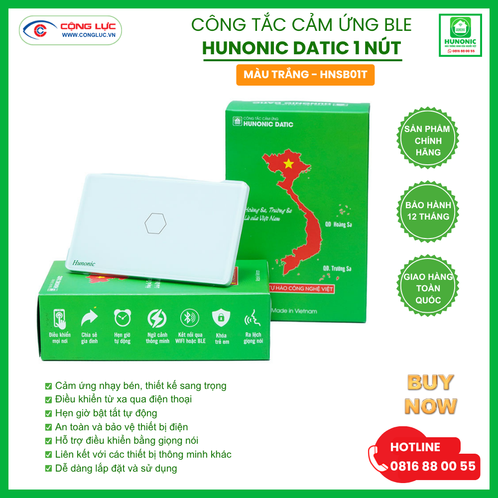 Công Tắc Cảm Ứng 1 Nút BLE Hunonic Datic Màu Trắng