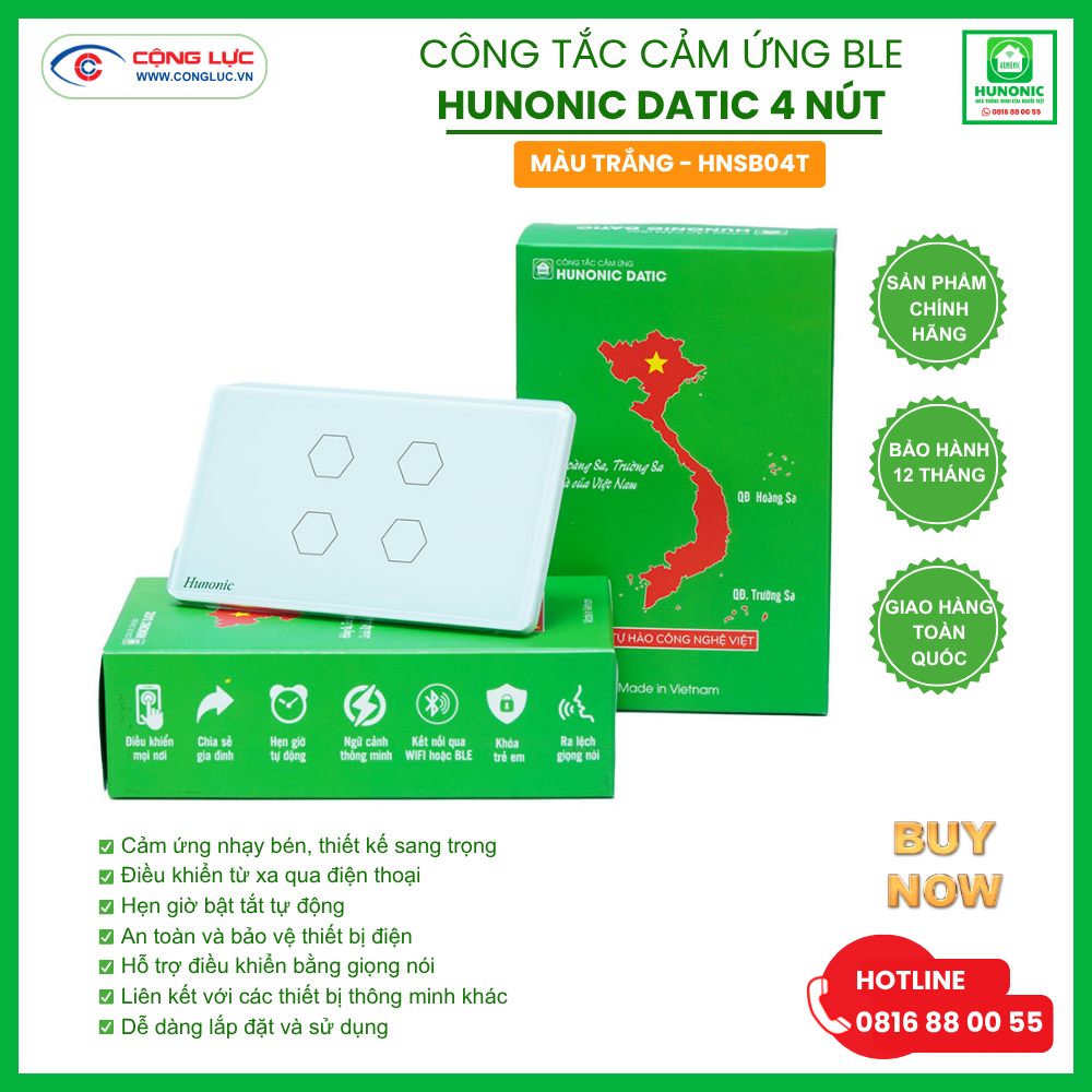 Công Tắc Cảm Ứng 4 Nút BLE Hunonic Datic Màu Trắng